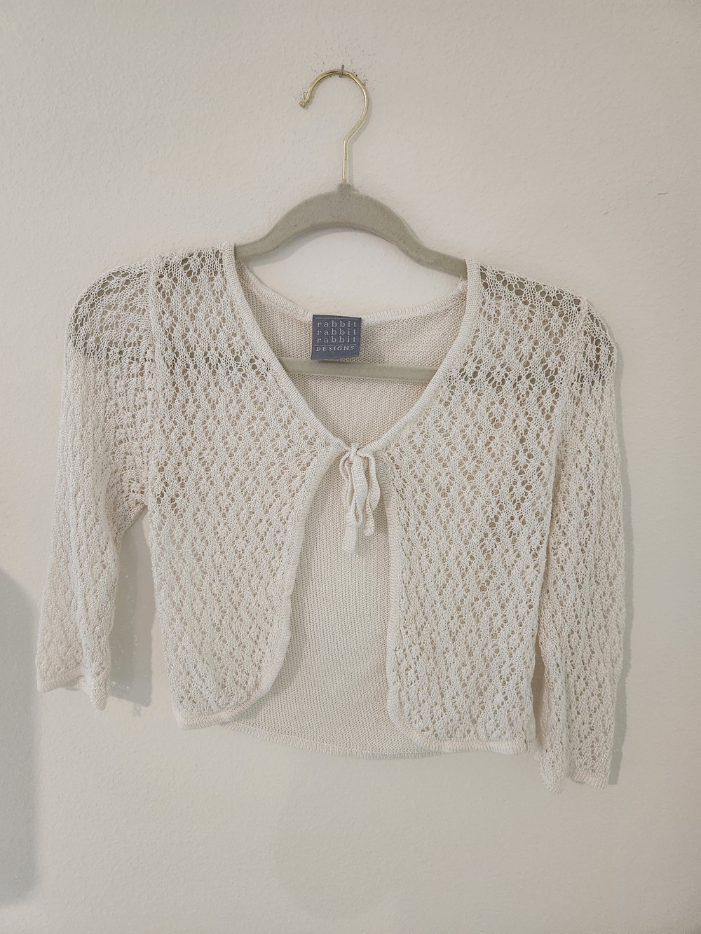 Cream Lace Tie-Front Knit Women's Cardigan